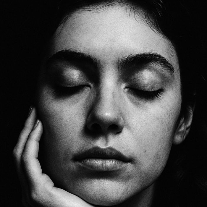 GRAY single cover, black-and-white portrait with closed eyes